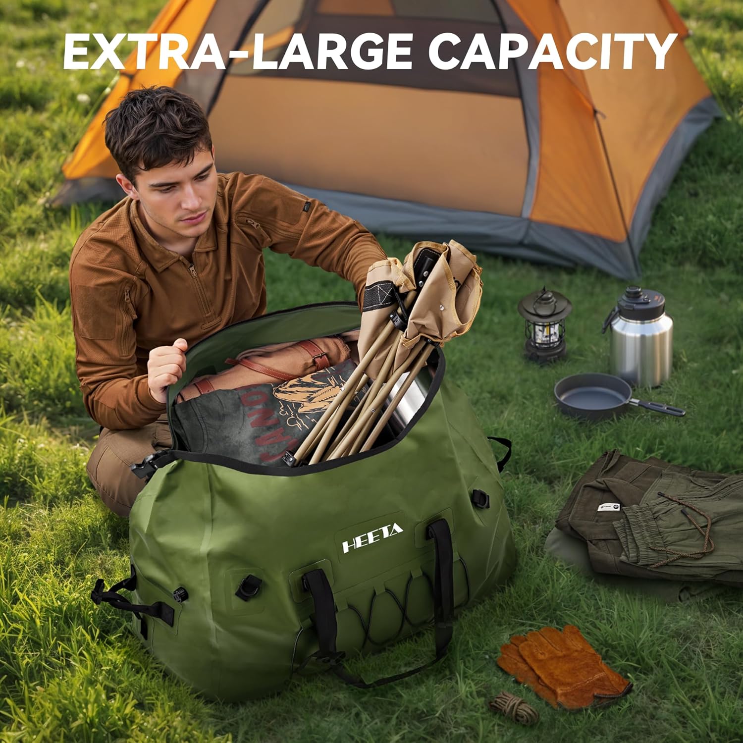 Waterproof Duffel Bag Motorcycle Dry Bag Backpack, 60L/80L Extra Large Rolltop Travel Duffle Bags with Straps & Handles for Kayaking Rafting Boating Canoeing Camping Gym Beach Cruise Ship - Image 2