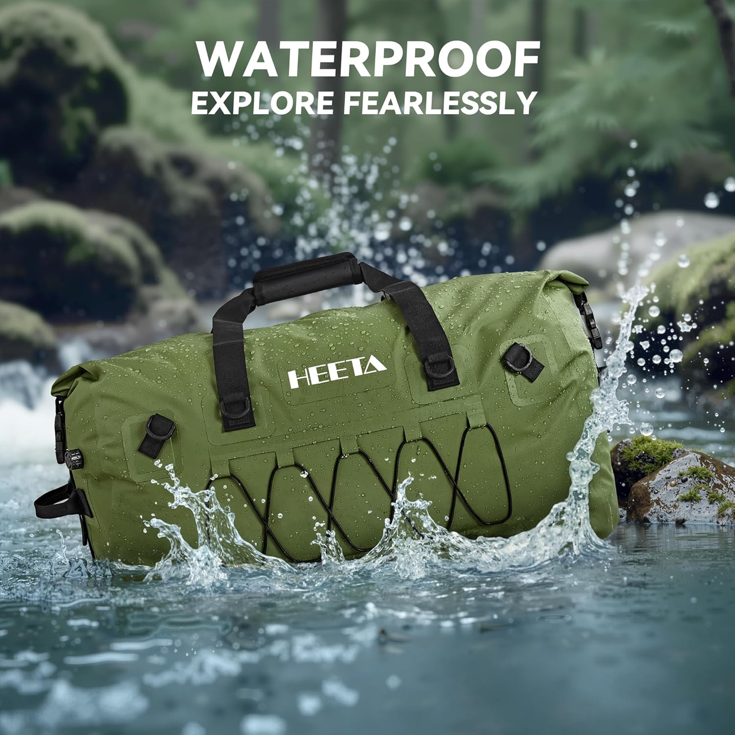 Waterproof Duffel Bag Motorcycle Dry Bag Backpack, 60L/80L Extra Large Rolltop Travel Duffle Bags with Straps & Handles for Kayaking Rafting Boating Canoeing Camping Gym Beach Cruise Ship - Image 3