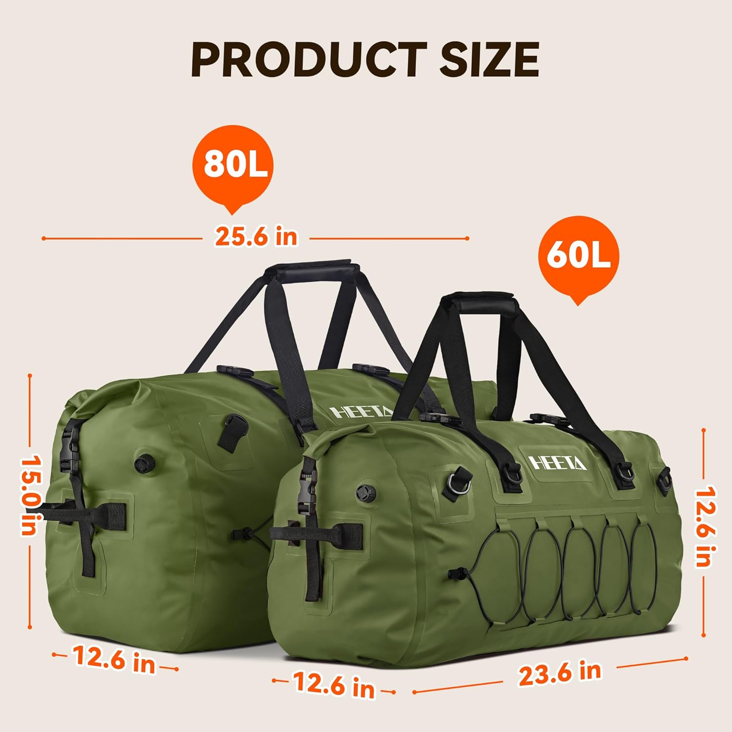 Waterproof Duffel Bag Motorcycle Dry Bag Backpack, 60L/80L Extra Large Rolltop Travel Duffle Bags with Straps & Handles for Kayaking Rafting Boating Canoeing Camping Gym Beach Cruise Ship - Image 5