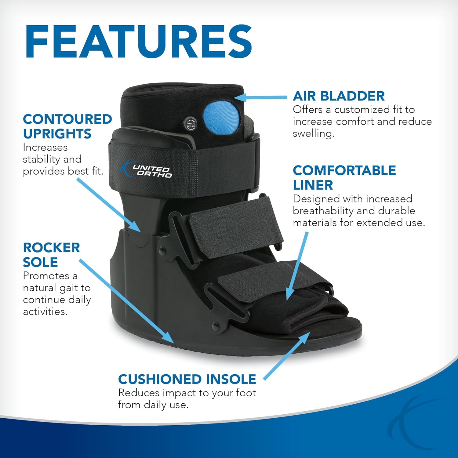 United Ortho USA14115 Short Air Cam Walker Fracture Boot, Medium, Black - Image 3